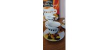 6 Tasses Choky avec pot à lait + une affiche publicitaire