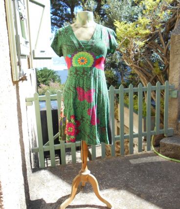 ROBE DESIGUAL VINTAGE NEUF ETIQUETTES T XS NOIR VERT 