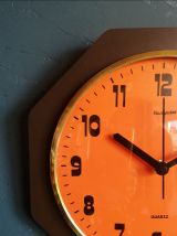 Horloge formica vintage pendule silencieuse Hangarter orange