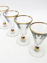 4 anciens petits verres apéritif | verre épais touches dorée