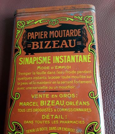 Boîte en tôle ancienne papier moutarde BIZEAU