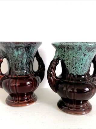 Paire de vase céramique émaillée ADP, style Vallauris