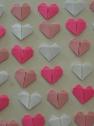 Lot de confettis coeurs en origami Rose et blanc