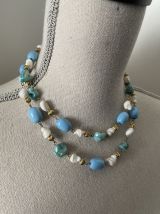Collier sautoir bleu turquoise vintage