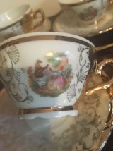 5 tasses à café &amp; cuillères porcelaine