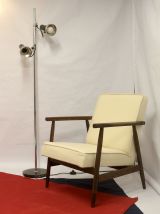 Fauteuil henryk lis 300-190 années 1970 tissu beige effet cr