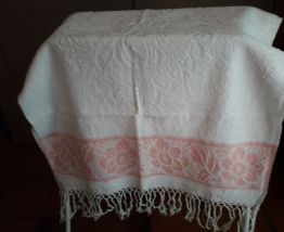 Serviettes toilette anciennes, franges et nid d'abeilles