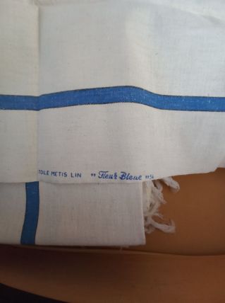 3 Torchons anciens "Fleur Bleue" en lin 