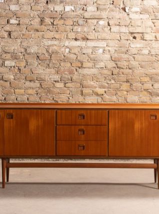 Enfilade scandinave en teck avec 4 portes et 3 tiroirs, cira