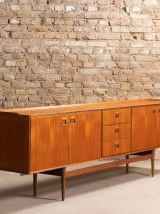 Enfilade scandinave en teck avec 4 portes et 3 tiroirs, cira