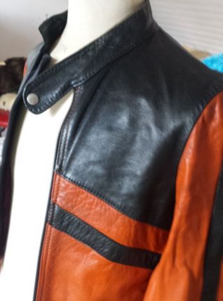 Blouson cuir camel et noir