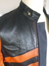 Blouson cuir camel et noir