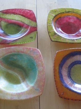 4  coupelles en verre peinte main décor unique   