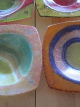 4  coupelles en verre peinte main décor unique   
