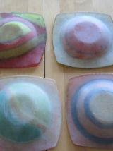 4  coupelles en verre peinte main décor unique   