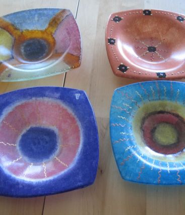 4 coupelles en verre peinte main décor unique    