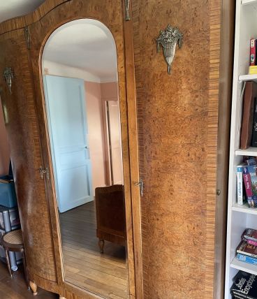 Armoire 3 portes années 1930 en hêtre et marqueterie