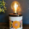 Lampe vintage chevet bureau métal ronde "Flower power choco"