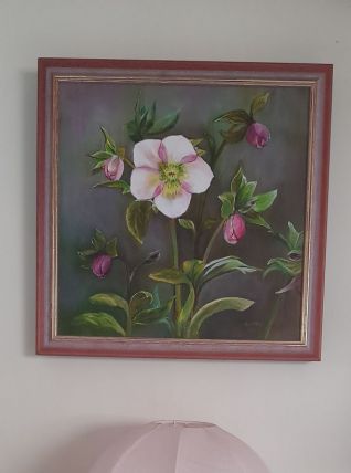 Tableau peinture décor floral, roses, dim 34 x 34 cm