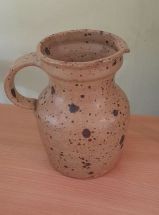 Pichet en grès pyrité, artisanal - vintage, signé GRM