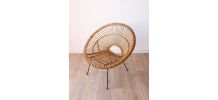 Fauteuil en rotin vintage années 60 par Janine Abraham 