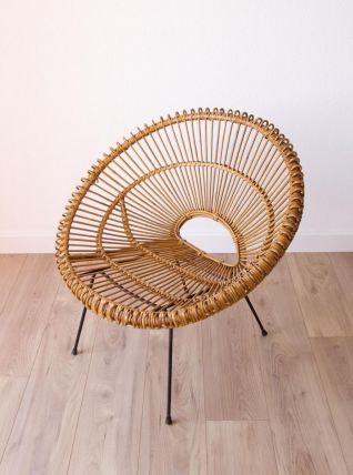 Fauteuil en rotin vintage années 60 par Janine Abraham 