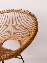 Fauteuil en rotin vintage années 60 par Janine Abraham 
