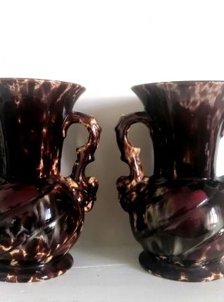 Vases en céramique décor écaille de tortue, style Vallauris