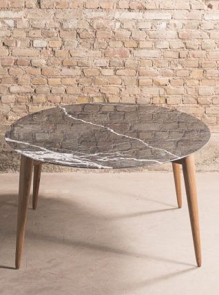 Table à manger sur-mesure en marbre noir Marquina, piétement