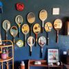 Miroir mural ovale bois raquette tennis vintage "Elite Elan"