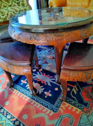 Table-ronde de salon plus tabourets vintage année 1960 plate