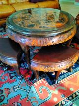 Table-ronde de salon plus tabourets vintage année 1960 plate