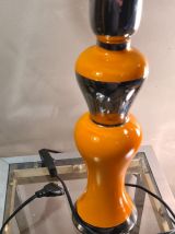 grande lampe  fin 1970 en ceramique argent et orange vernisé