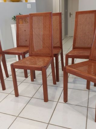 Suite de 6 chaises cannage design italien vintage années 70