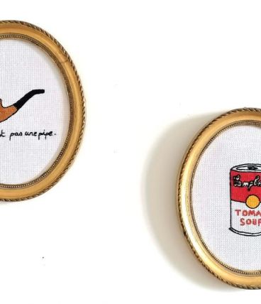 Paire de cadres médaillon broderie Pop art 