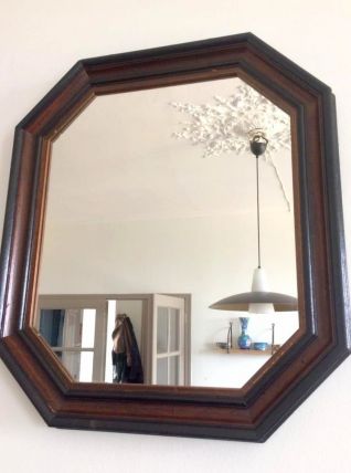 Miroir hexagonal en bois 1950 