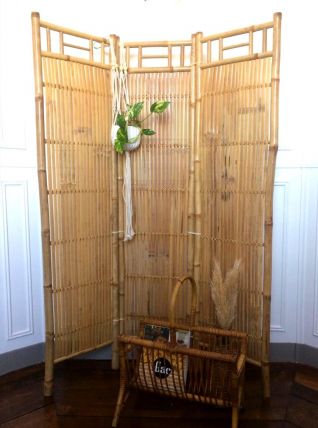 Paravent en bambou vintage 1960 