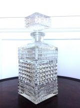 Paire de carafes à whisky taille diamant vintage 