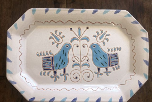 Plat céramique oiseau 1970