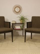 Paire de fauteuils cube année 1960 tissu chiné couleur marro