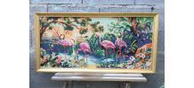 Tapisserie/Canevas encadré  :"flamants roses" (années 70)