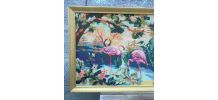 Tapisserie/Canevas encadré  :"flamants roses" (années 70)