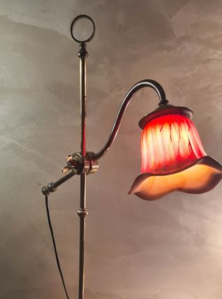 lampe1900 laiton socle fonte tres lourd , tulipe rouge peint