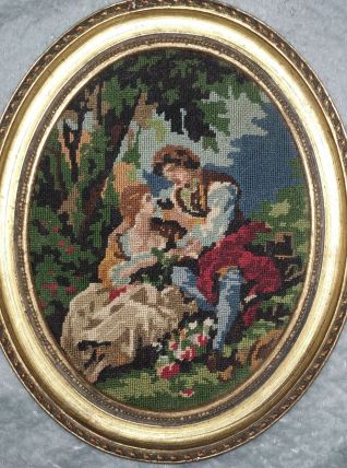 Deux jolies tapisseries anciennes Boucher avec cadre bois do
