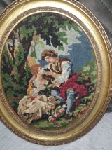 Deux jolies tapisseries anciennes Boucher avec cadre bois do