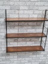etagere 1960 string bois  montant noir lisse   h55x58x17