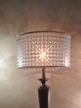 grande  lampe 1970 gainé de cuir  marron en fer brosser 48xh