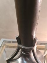 grande  lampe 1970 gainé de cuir  marron en fer brosser 48xh