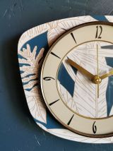 Horloge vintage pendule murale silencieuse "Bleu blanc doré"