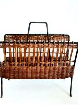 Porte-revues fer et rotin style Raoul Guys 1950